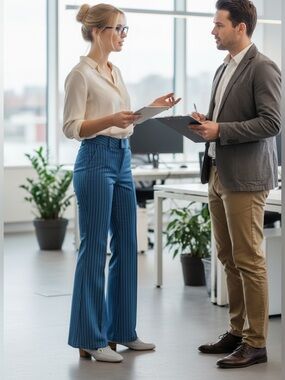 Blue Pinstripe Boot Cut Pants